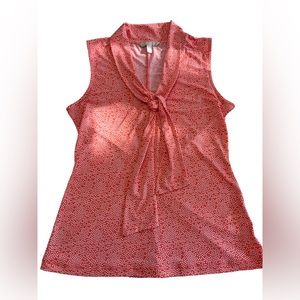 Banana Republic women's medium petite sleeveless tie neck knit blouse orange dot